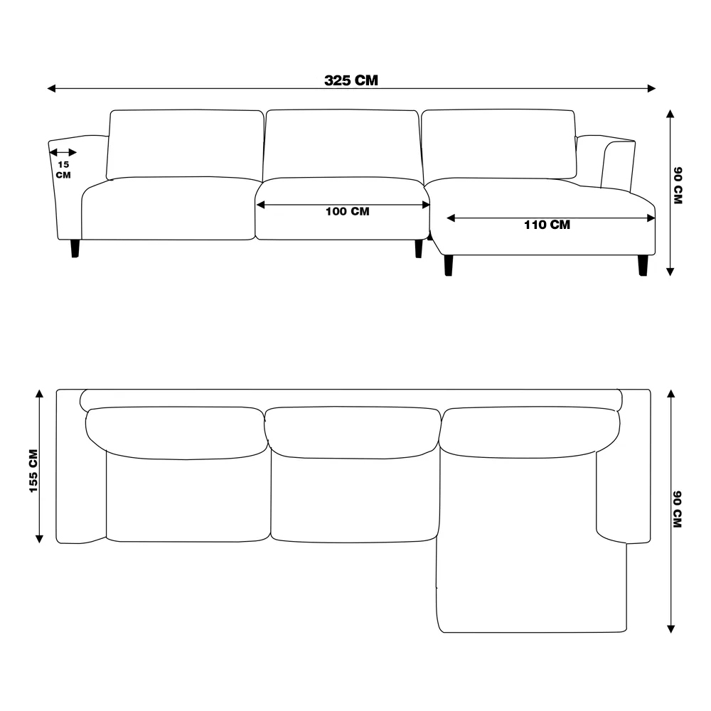 Sofá 330cm com Chaise Direita Franz Suede Cinza G52 - Gran Belo