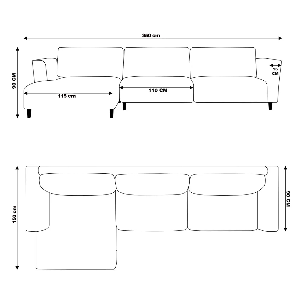 Sofá 350cm com Chaise Esquerda Franz Suede Turquesa - Gran Belo