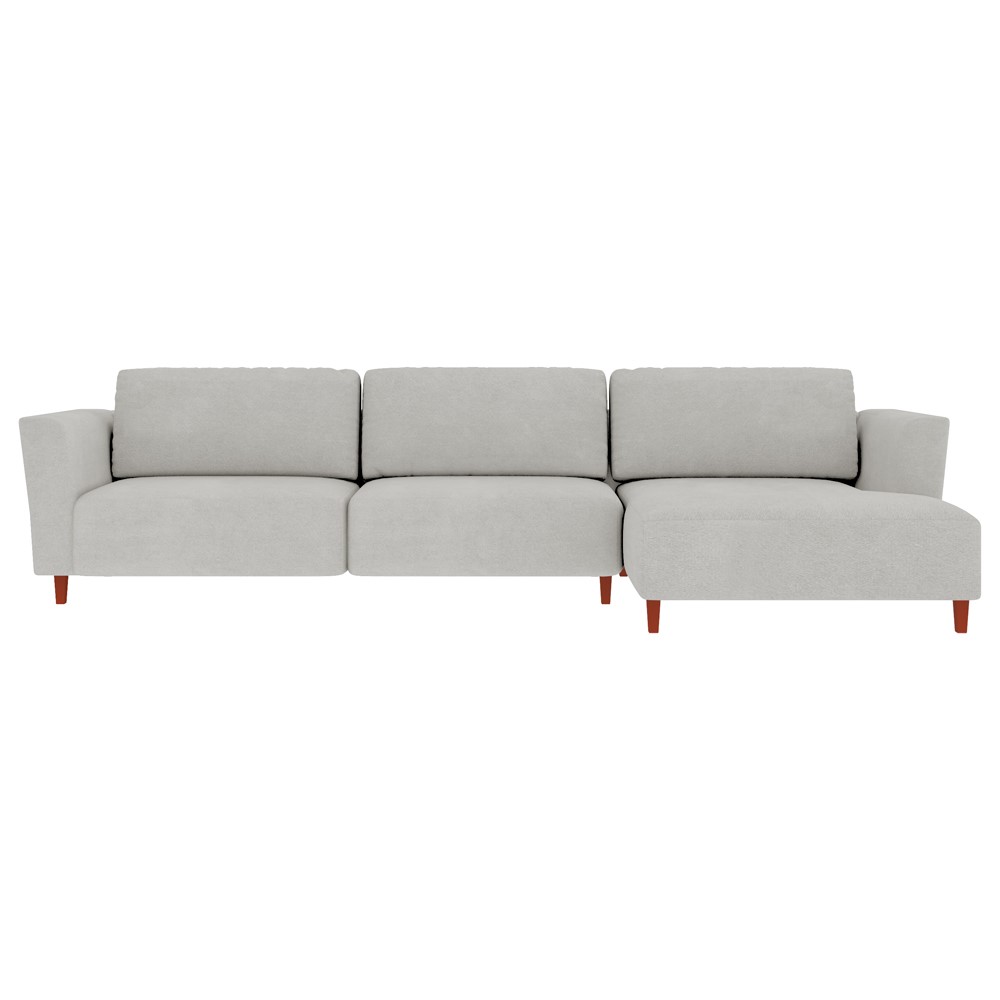 Sofá 370cm com Chaise Direita Franz Suede Cinza G52 - Gran Belo