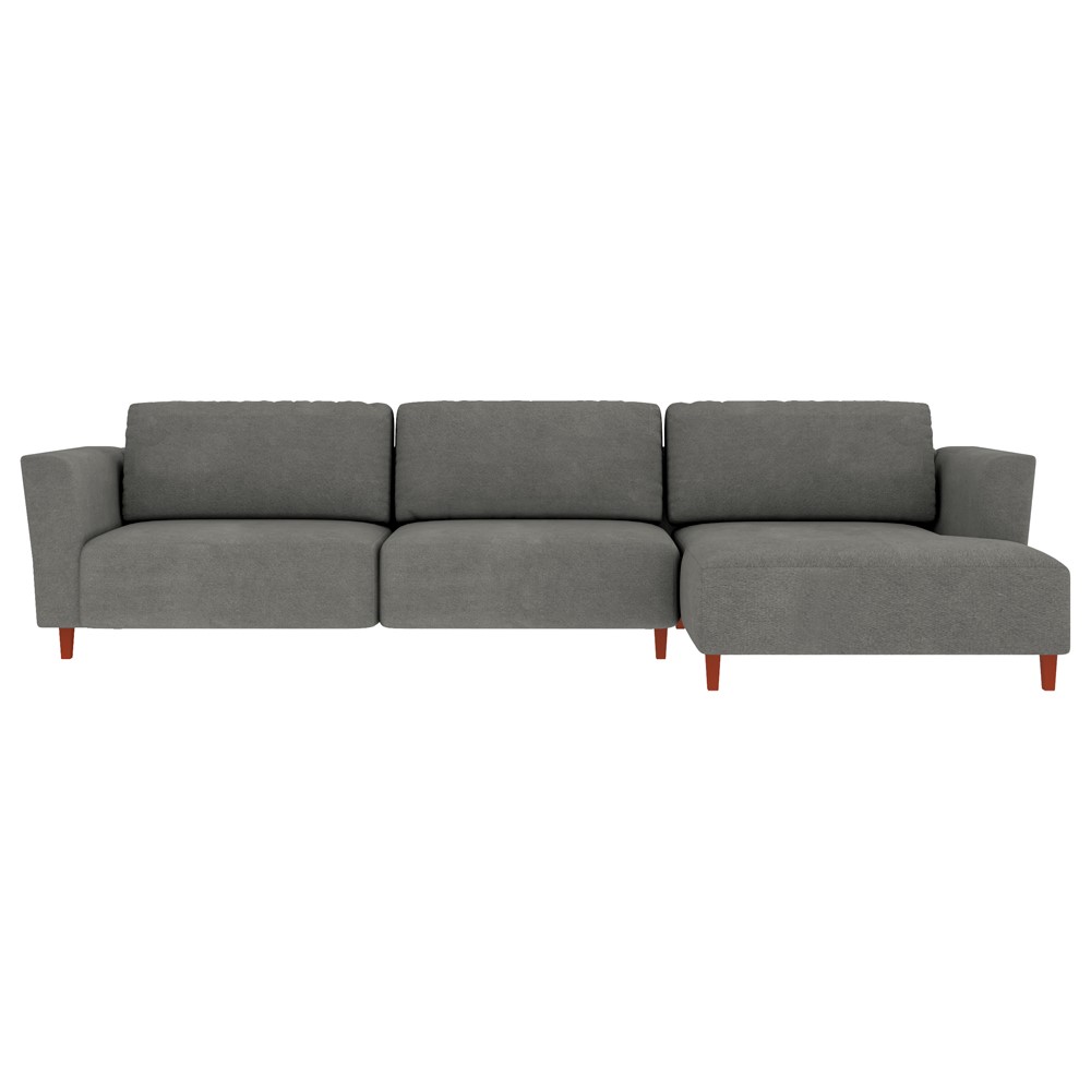 Sofá 370cm com Chaise Direita Franz Suede Grafite G52 - Gran Belo