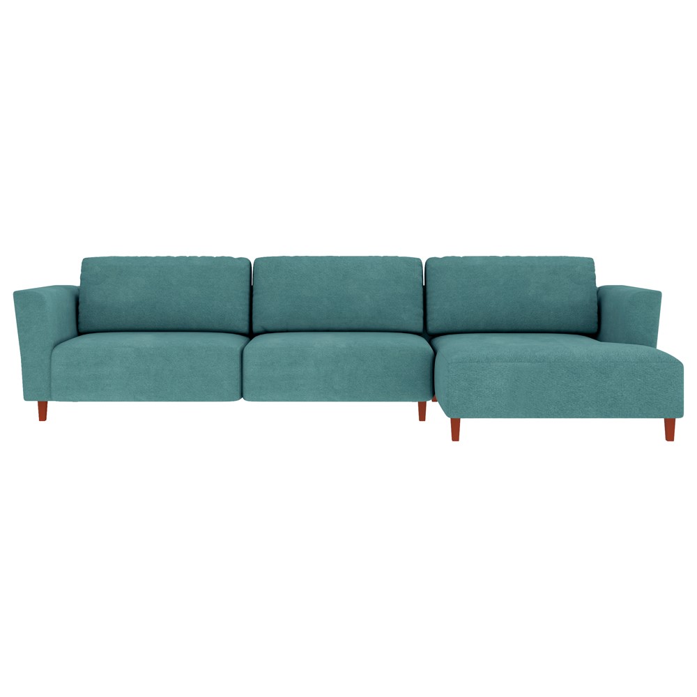 Sofá 370cm com Chaise Direita Franz Suede Turquesa G52 - Gran Belo