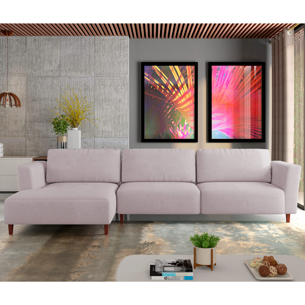 Sofá 370cm com Chaise Esquerda Franz Suede Rosê - Gran Belo