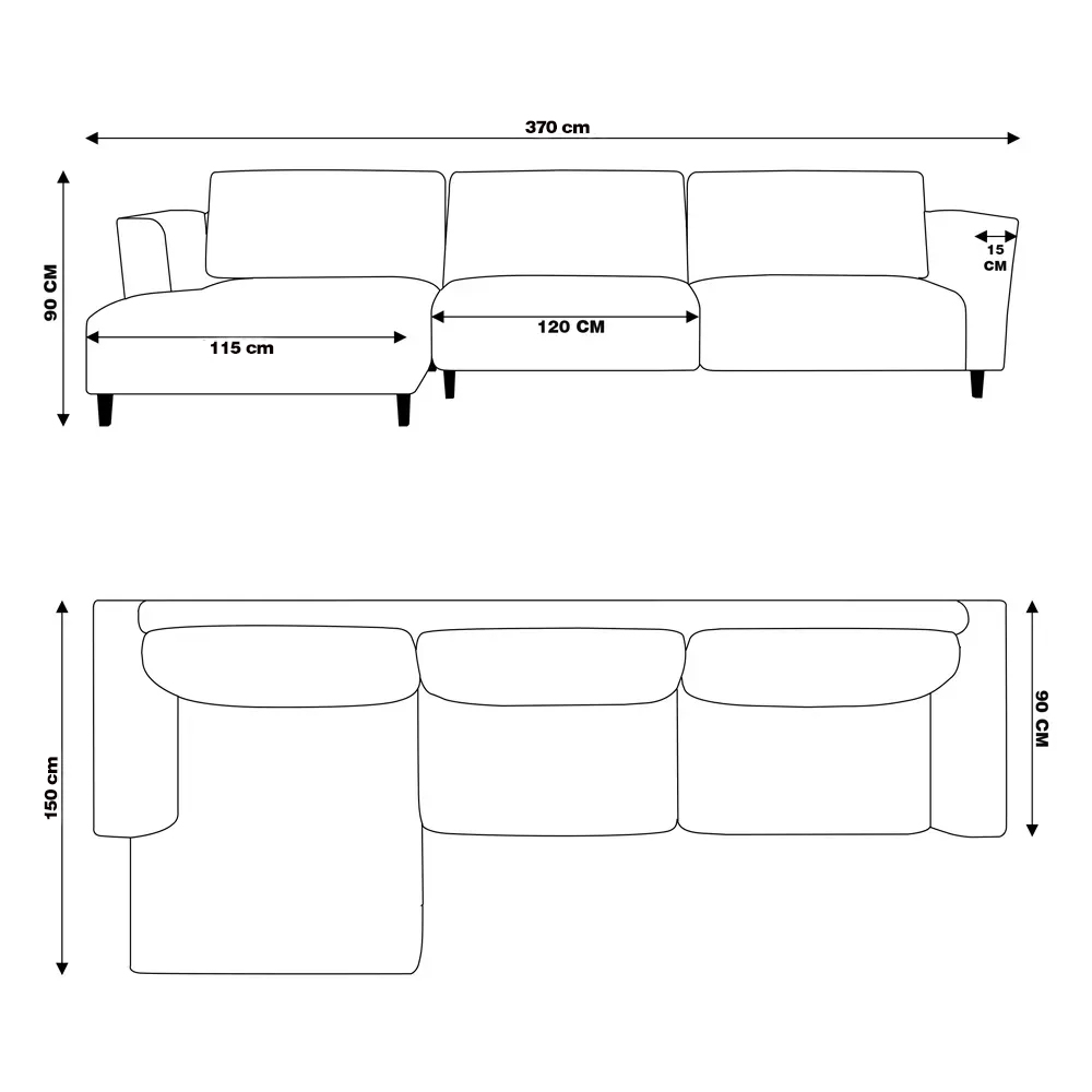 Sofá 370cm com Chaise Esquerda Franz Suede Rosê - Gran Belo