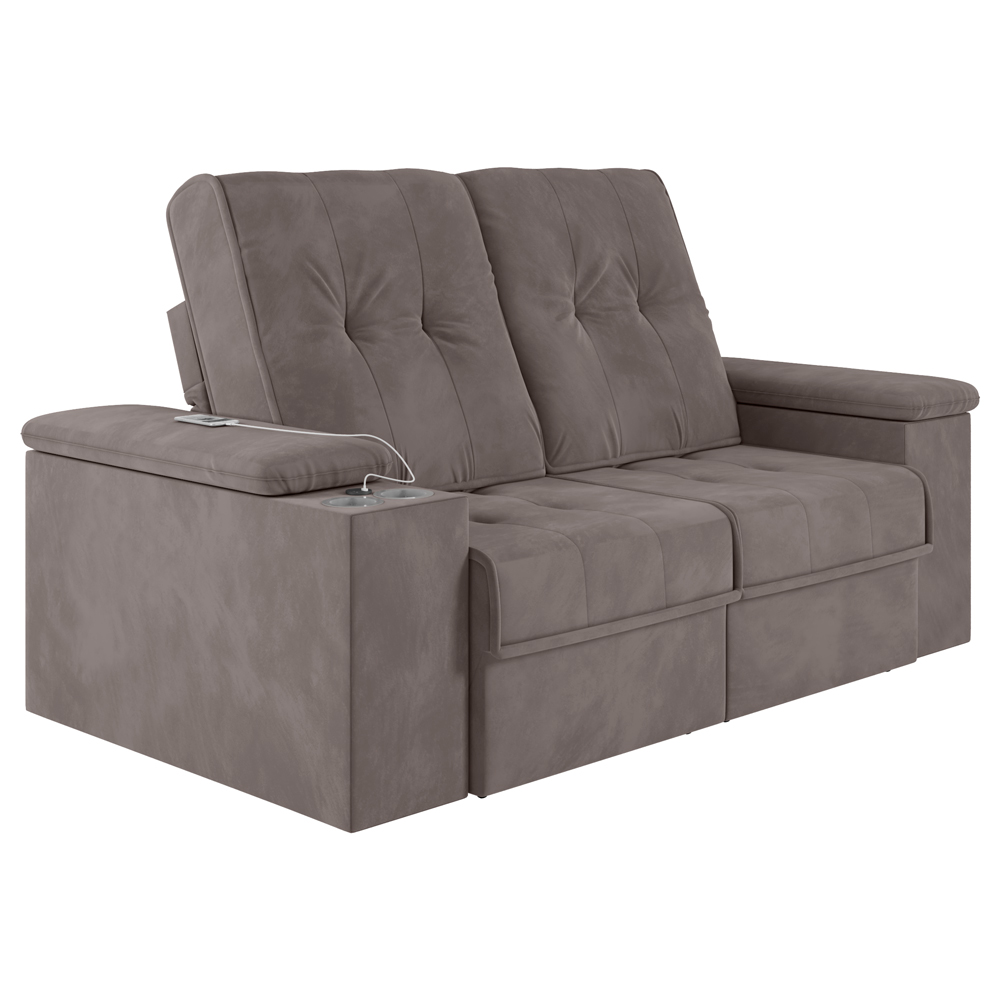 Sofá 4 Lugares 257cm Retrátil e Reclinável com 2 Porta Copos USB Calvin Veludo Avelã G46 - Gran Belo