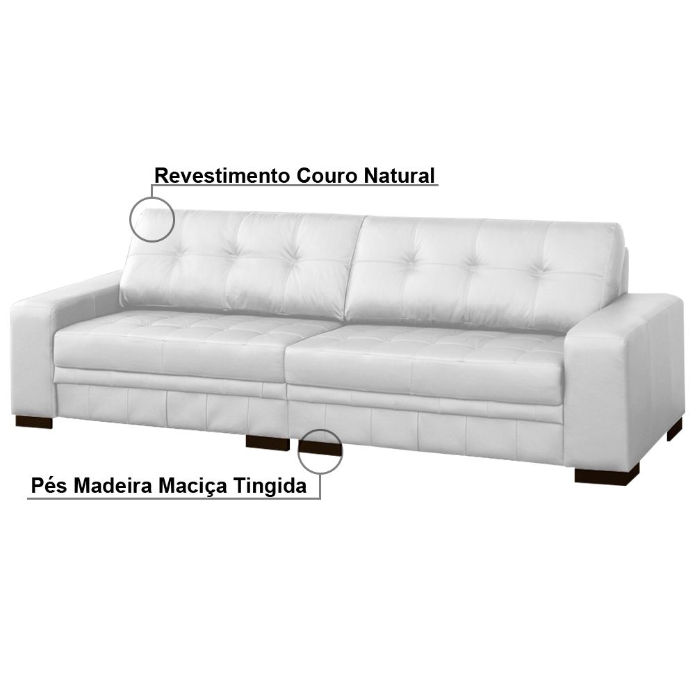 Sofá 4 Lugares 280cm Milano Couro Branco Fosco - Gran Belo