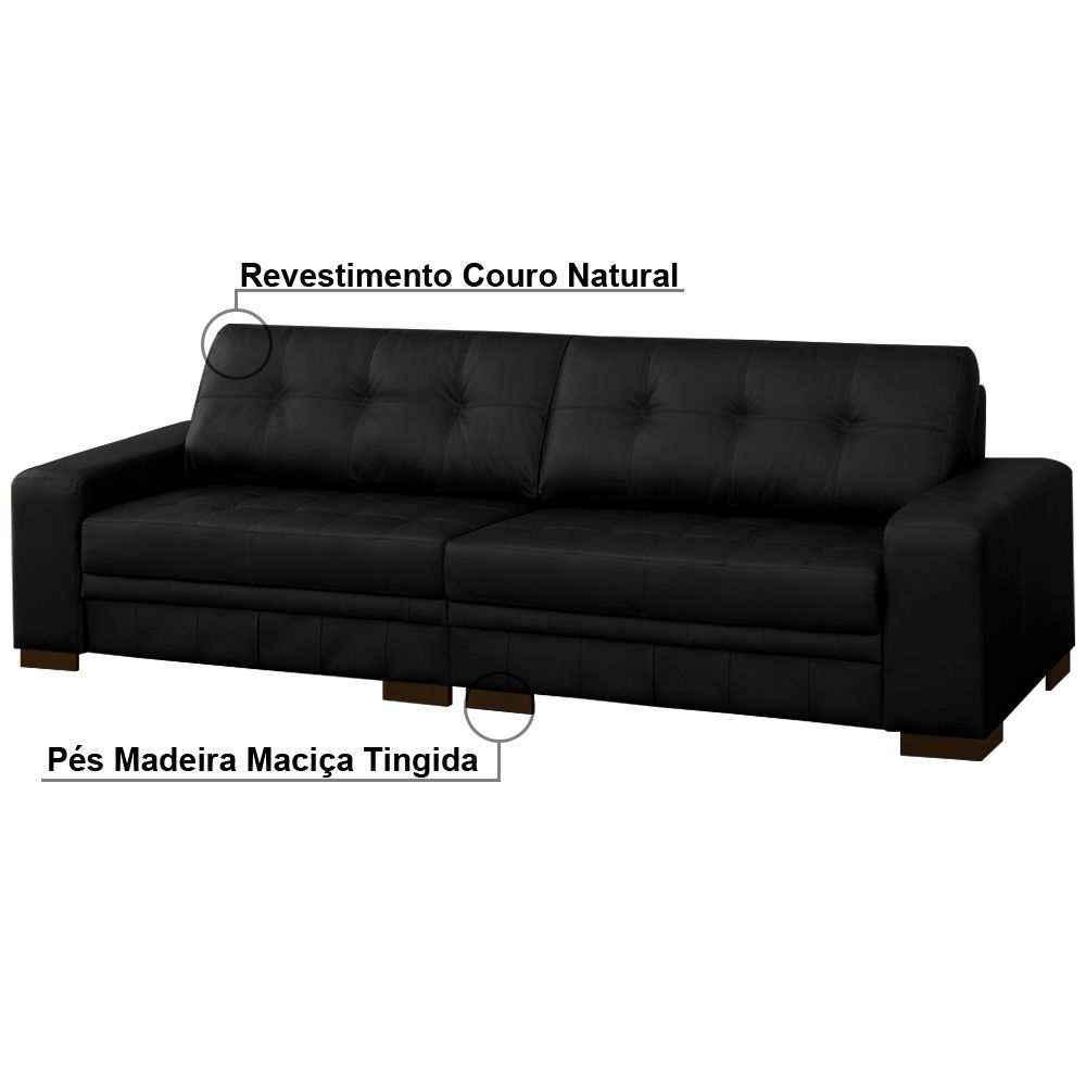Sofá 4 Lugares 280cm Milano Couro Preto Fosco - Gran Belo