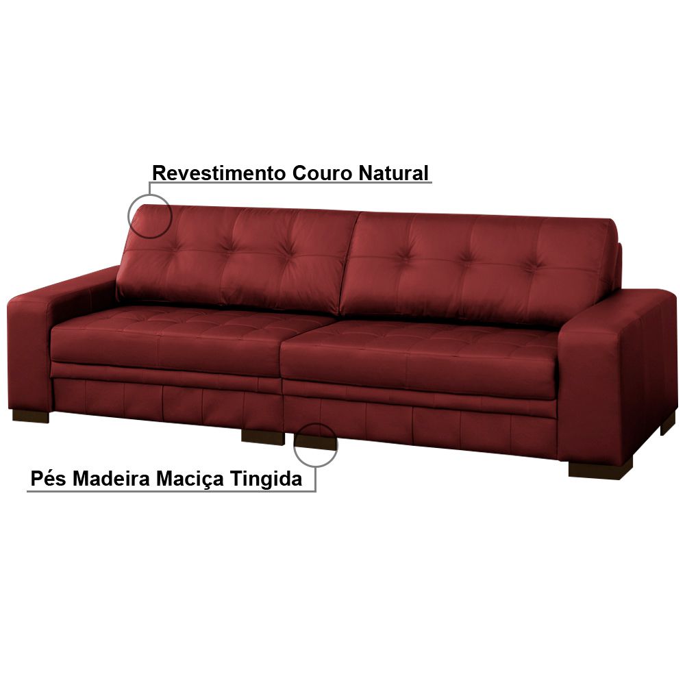 Sofá 4 Lugares 280cm Milano Couro Vermelho - Gran Belo