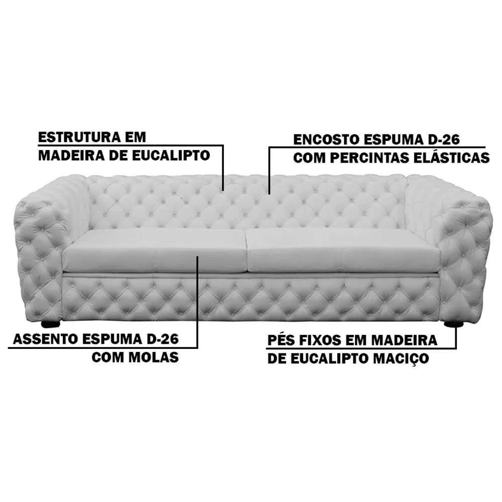 Sofá 4 Lugares Astúria 260cm Couro Branco G58 - Gran Belo