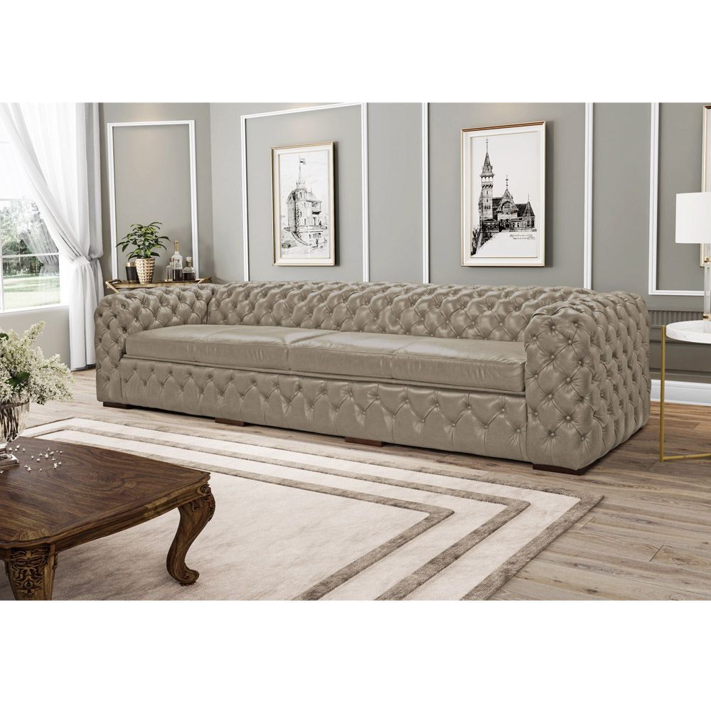 Sofá 4 Lugares Astúria 280cm Couro Bege 66 G58 - Gran Belo