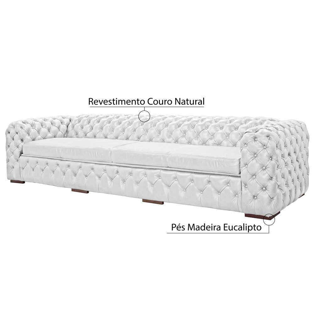 Sofá 4 Lugares Astúria 280cm Couro Branco Fosco - Gran Belo
