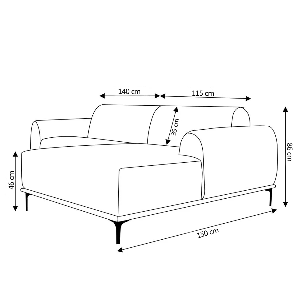 Sofá 4 Lugares Bipartido com Chaise Lado Esquerdo Base de Madeira Euro 255 cm Veludo Azul G15 - Gran Belo