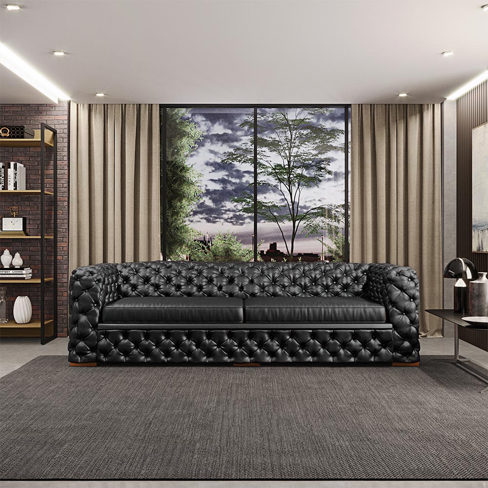 Sofá 4 Lugares Gênova 260cm Couro Preto G58 - Gran Belo