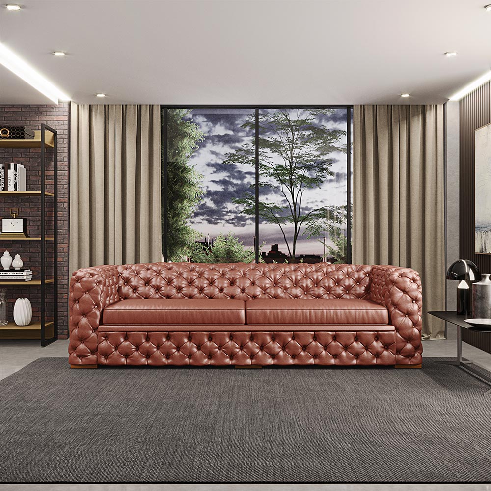Sofá 4 Lugares Gênova 280cm Couro Conhaque G58 - Gran Belo