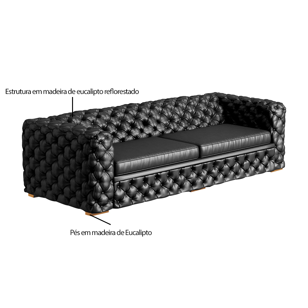 Sofá 4 Lugares Gênova 280cm Couro Preto G58 - Gran Belo