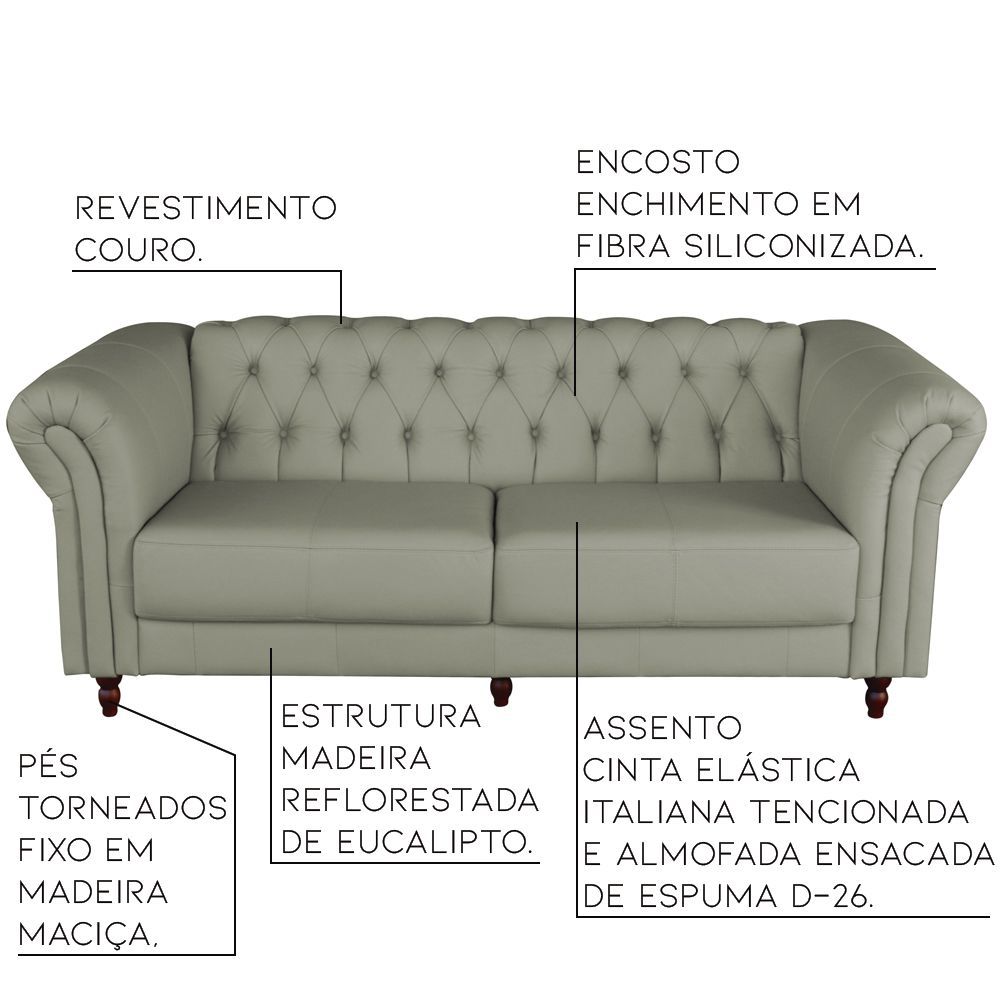 Sofá 4 Lugares Maggiore 260cm Couro Fendi - Gran Belo