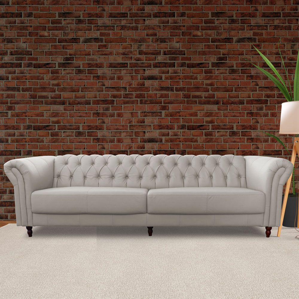 Sofá 4 Lugares Maggiore 260cm Couro Off White G58 - Gran Belo
