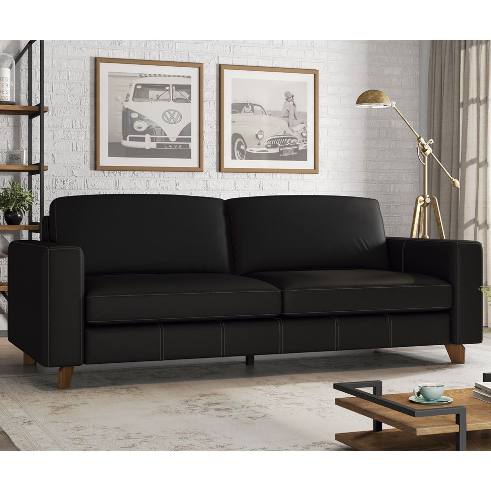 Sofá 4 Lugares Sala de Estar Recepção 280cm Presley Couro Preto G52 - Gran Belo