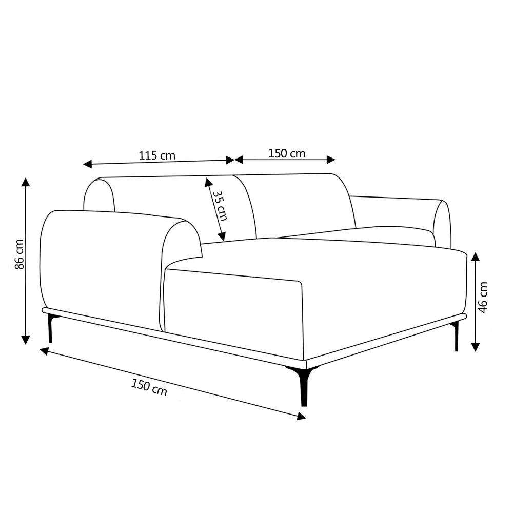 Sofá 4 Lugares com Chaise Base de Madeira Euro 265 cm Veludo Mostarda - Gran Belo