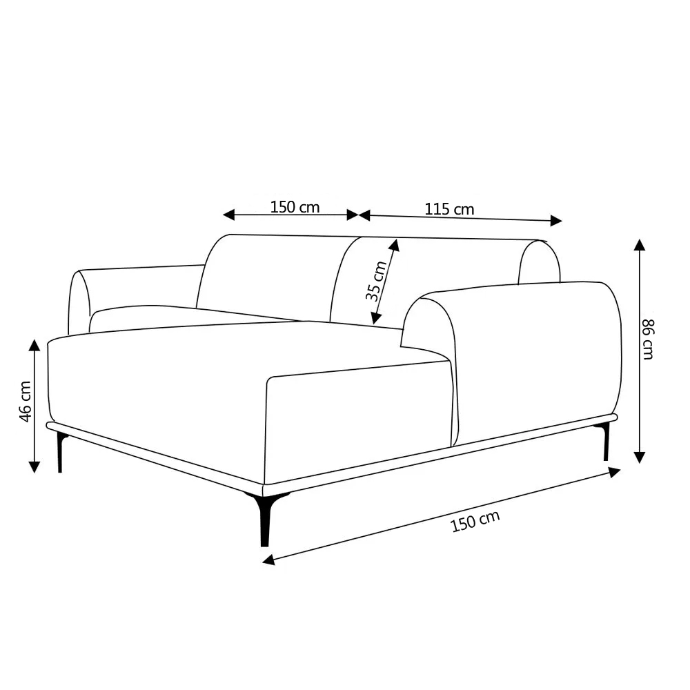 Sofá 4 Lugares com Chaise Base de Madeira Euro 265 cm Veludo Telha - Gran Belo
