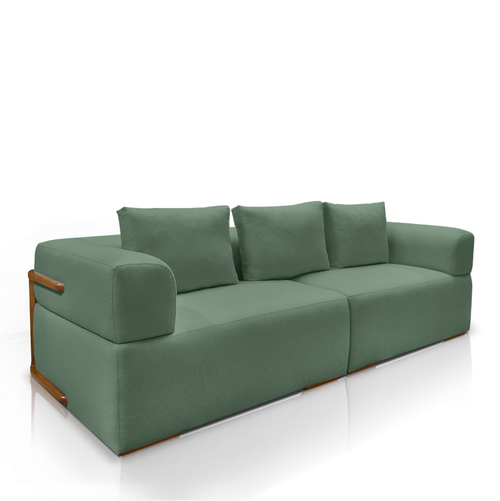 Sofá Bipartido 4 Lugares com Almofadas Soltas 280cm Nuuk Linho Verde G63 - Gran Belo