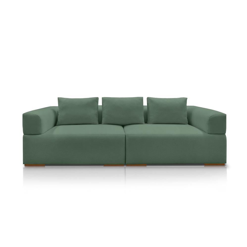 Sofá Bipartido 5 Lugares com Almofadas Soltas 300cm Nuuk Linho Verde G63 - Gran Belo