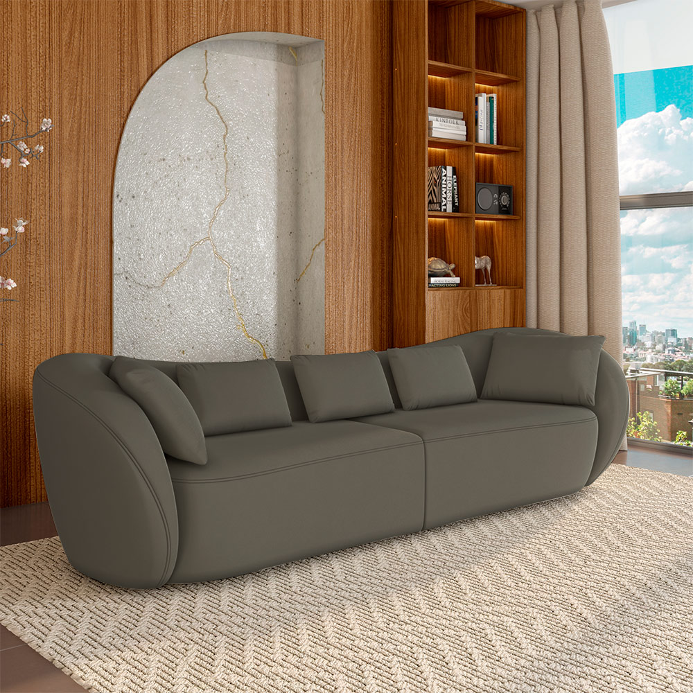 Sofá Bipartido Sala de Estar Diamond 232cm com Almofadas Soltas Veludo Marrom G52 - Gran Belo