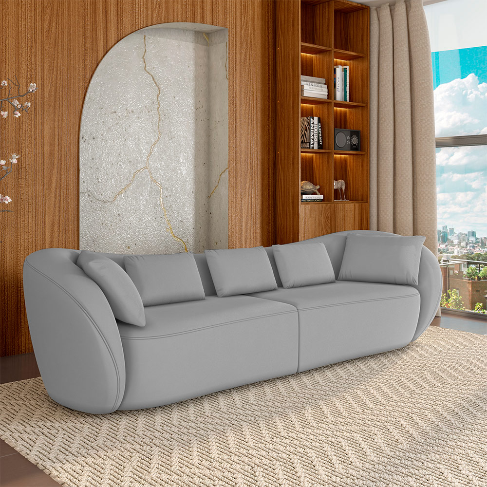 Sofá Bipartido Sala de Estar Diamond 252cm com Almofadas Soltas Veludo Cinza G52 - Gran Belo