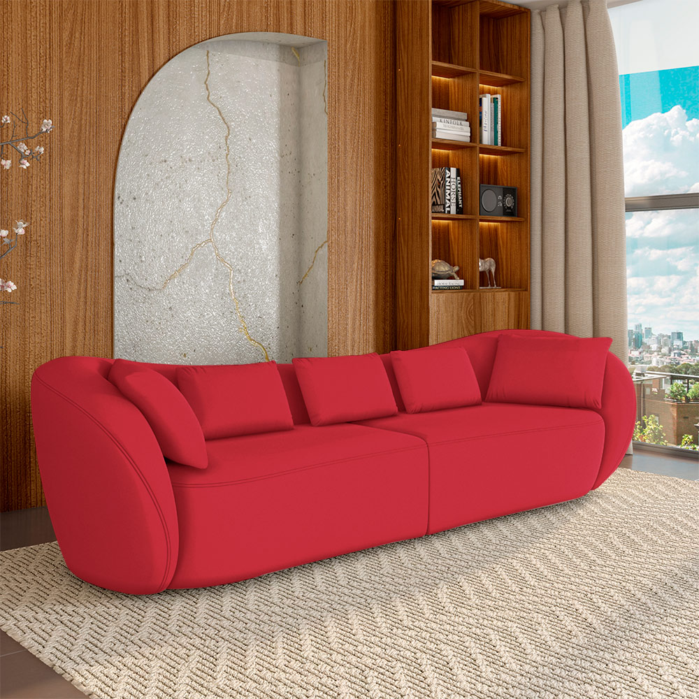Sofá Bipartido Sala de Estar Diamond 252cm com Almofadas Soltas Veludo Vermelho G52 - Gran Belo