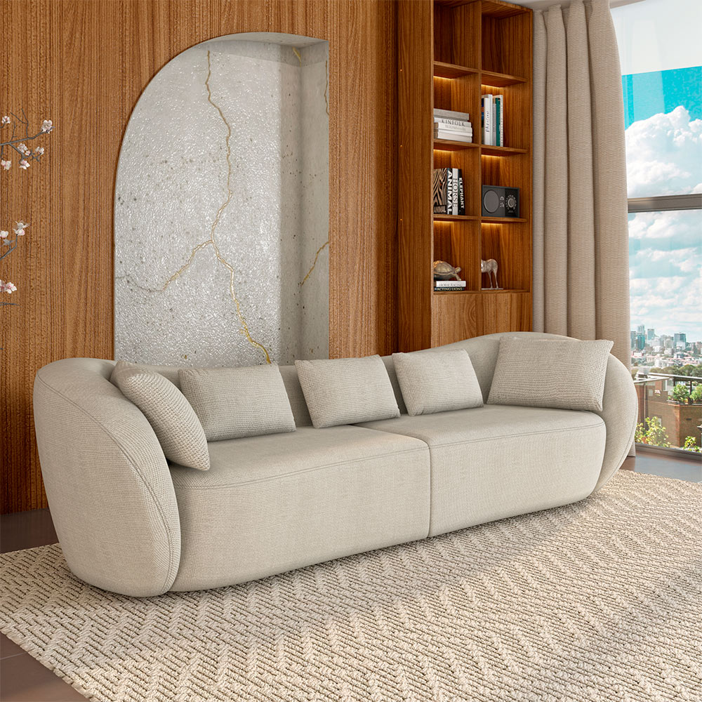 Sofá Bipartido Sala de Estar Diamond 272cm com Almofadas Soltas Linho Off White G52 - Gran Belo