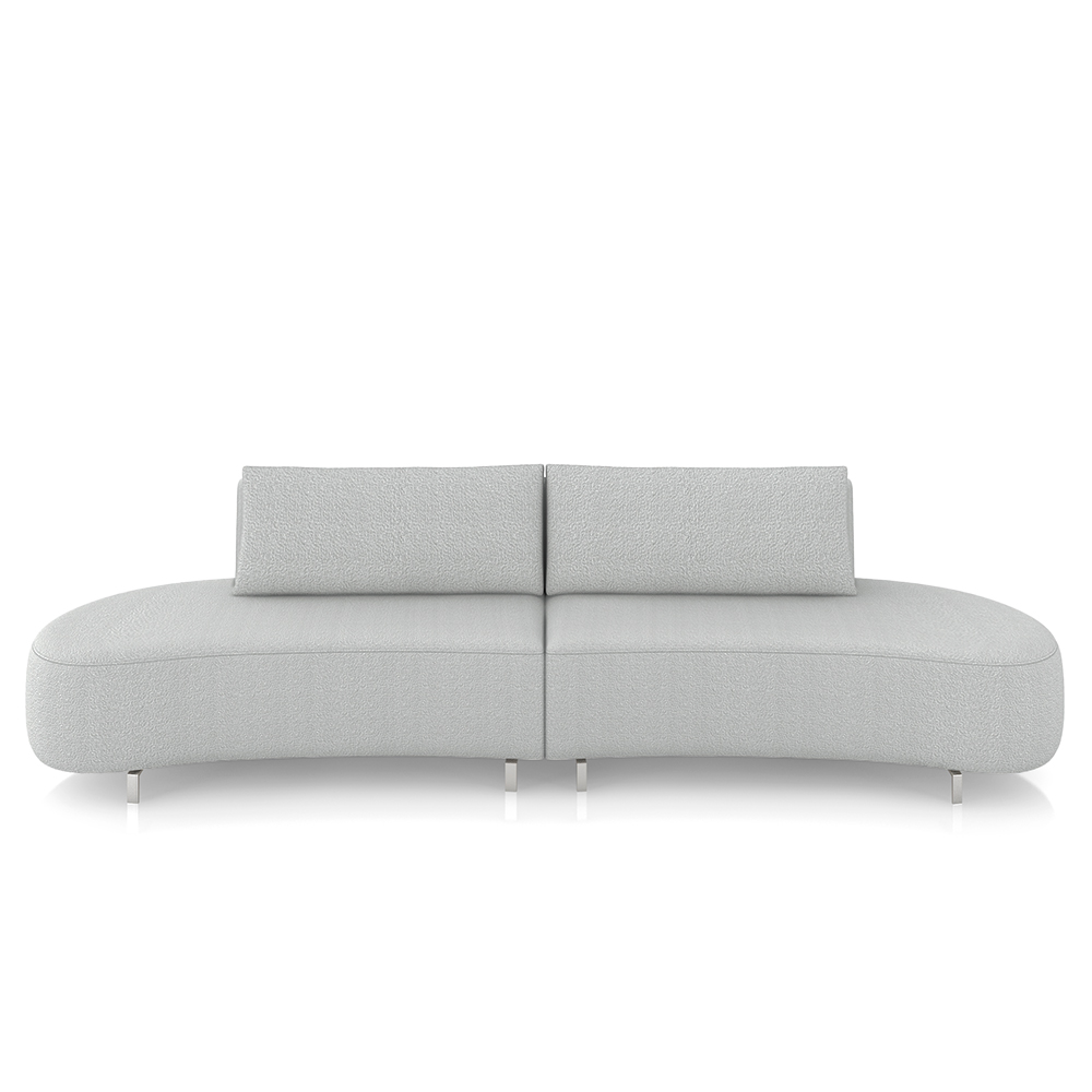 Sofá Bipartido Sala de Estar Jamaica 260cm Curvo Pés Alumínio Bouclê Cinza G52 - Gran Belo