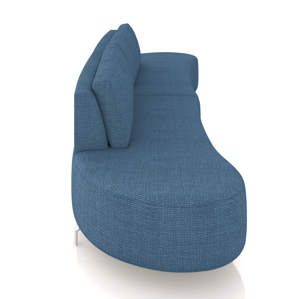 Sofá Bipartido Sala de Estar Jamaica 260cm Curvo Pés Alumínio Linho Azul G52 - Gran Belo