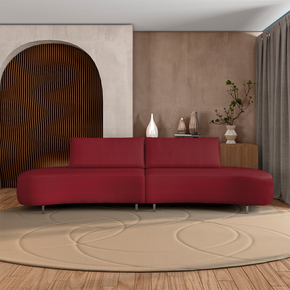 Sofá Bipartido Sala de Estar Jamaica 260cm Curvo Pés Alumínio Veludo Bordô G52 - Gran Belo