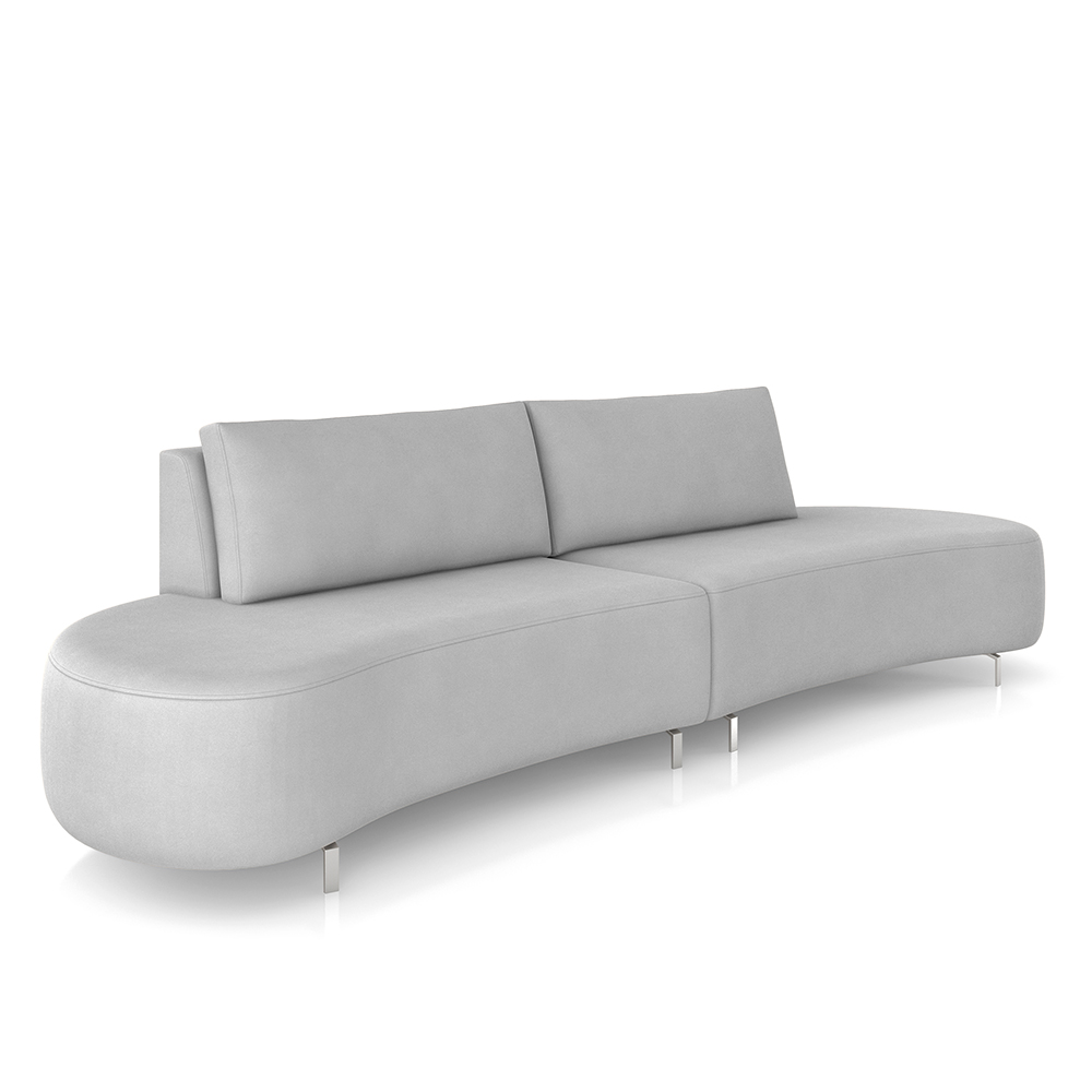 Sofá Bipartido Sala de Estar Jamaica 260cm Curvo Pés Alumínio Veludo Cinza G52 - Gran Belo