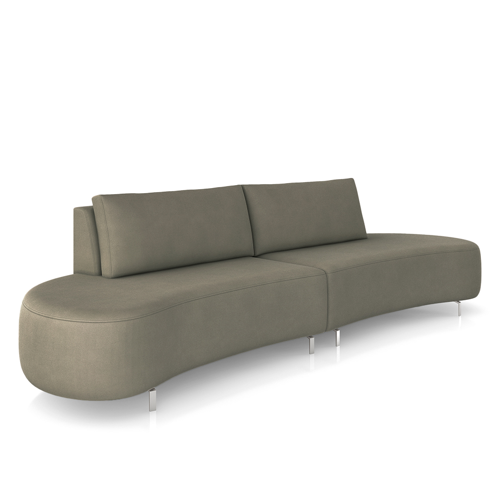 Sofá Bipartido Sala de Estar Jamaica 260cm Curvo Pés Alumínio Veludo Marrom G52 - Gran Belo