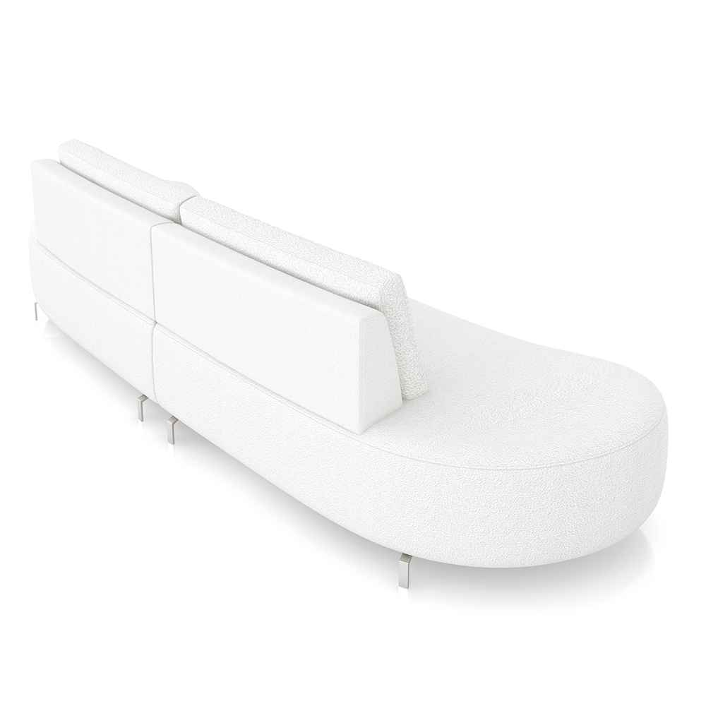 Sofá Bipartido Sala de Estar Jamaica 280cm Curvo Pés Alumínio Bouclê Branco G52 - Gran Belo