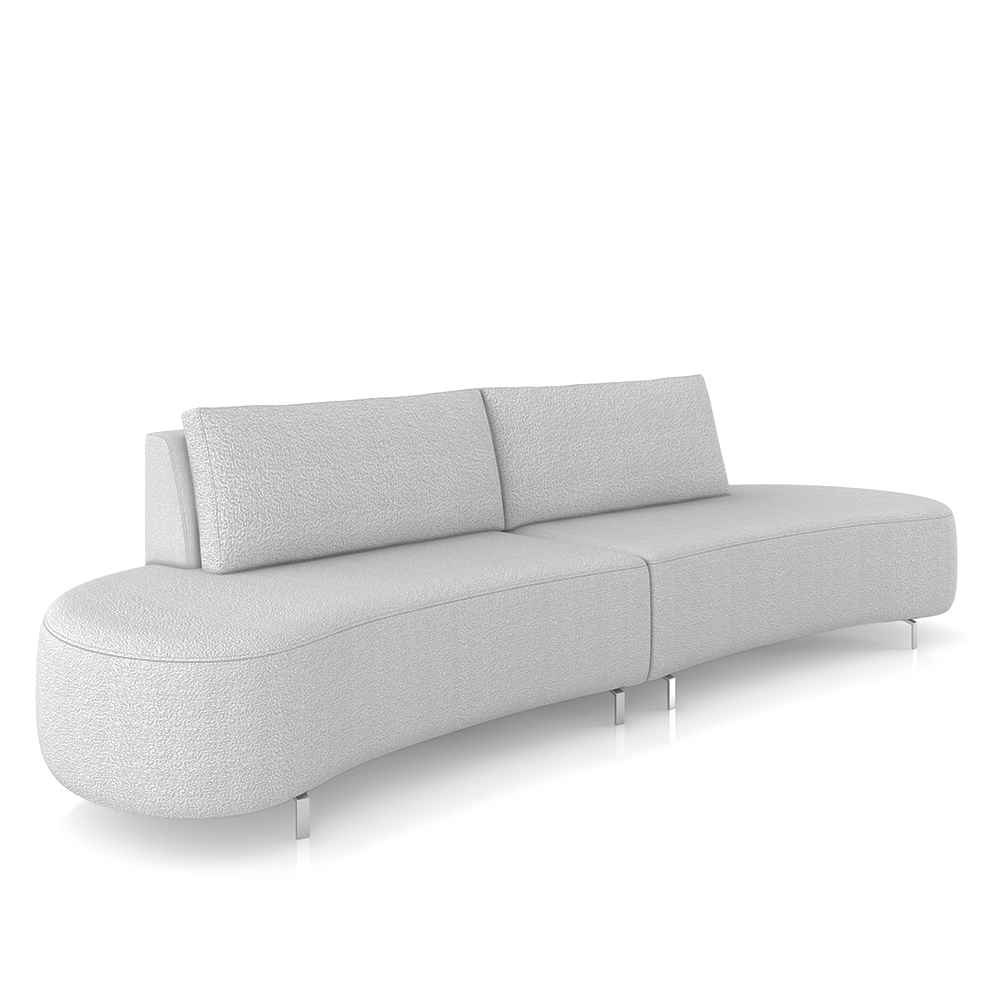 Sofá Bipartido Sala de Estar Jamaica 280cm Curvo Pés Alumínio Bouclê Cinza G52 - Gran Belo