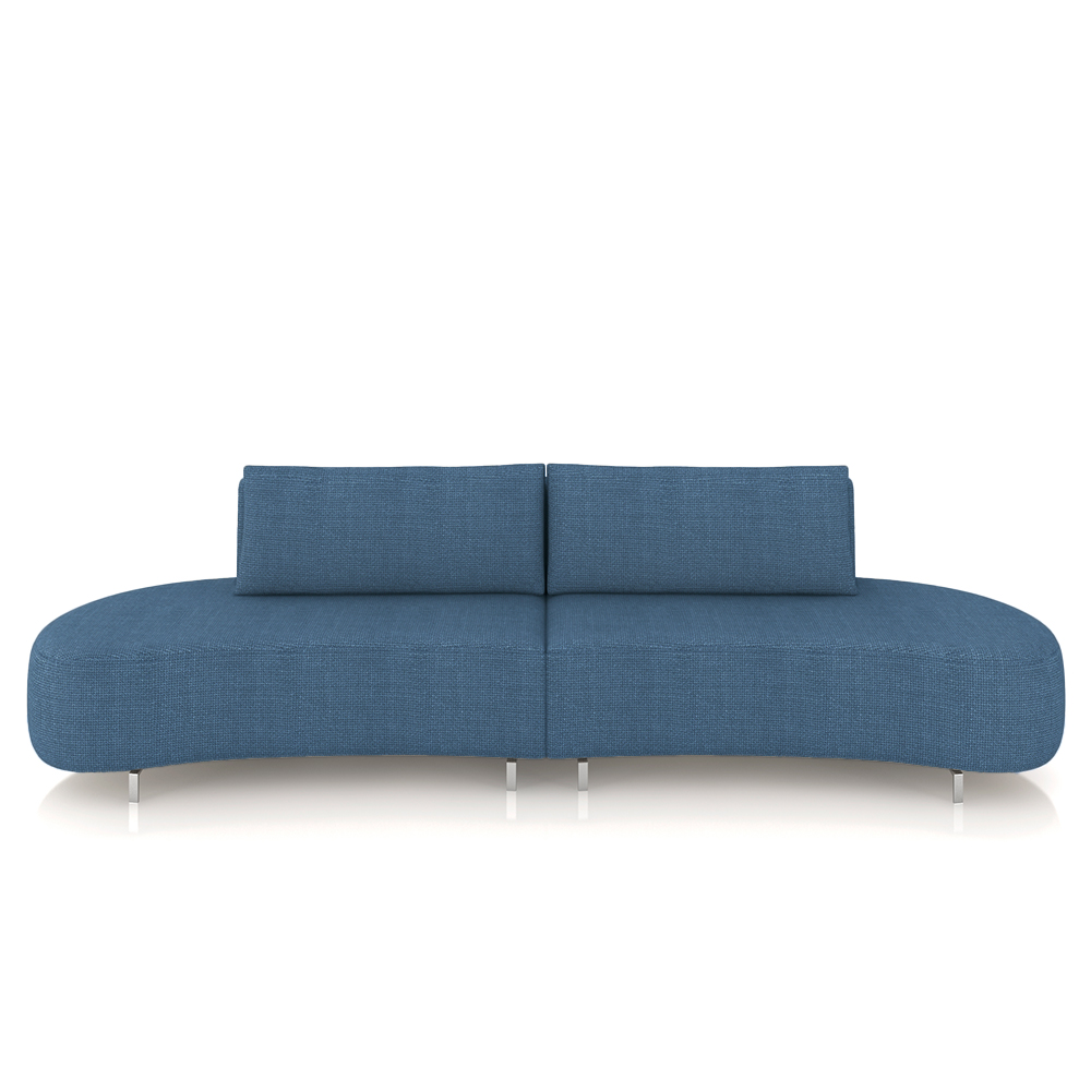 Sofá Bipartido Sala de Estar Jamaica 280cm Curvo Pés Alumínio Linho Azul G52 - Gran Belo