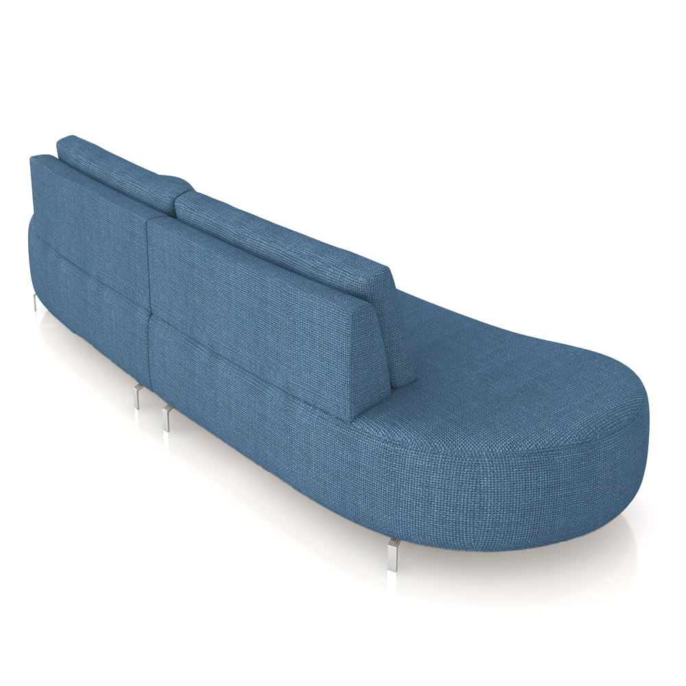 Sofá Bipartido Sala de Estar Jamaica 280cm Curvo Pés Alumínio Linho Azul G52 - Gran Belo