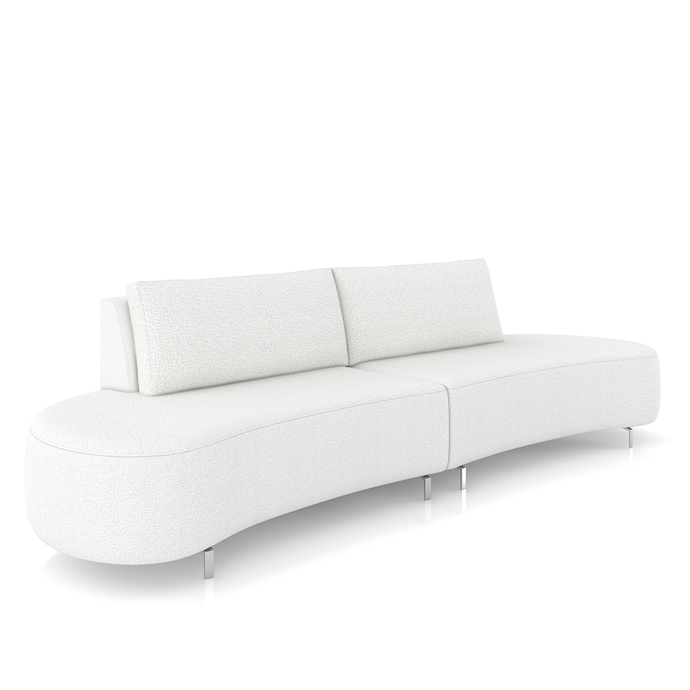 Sofá Bipartido Sala de Estar Jamaica 300cm Curvo Pés Alumínio Bouclê Branco G52 - Gran Belo