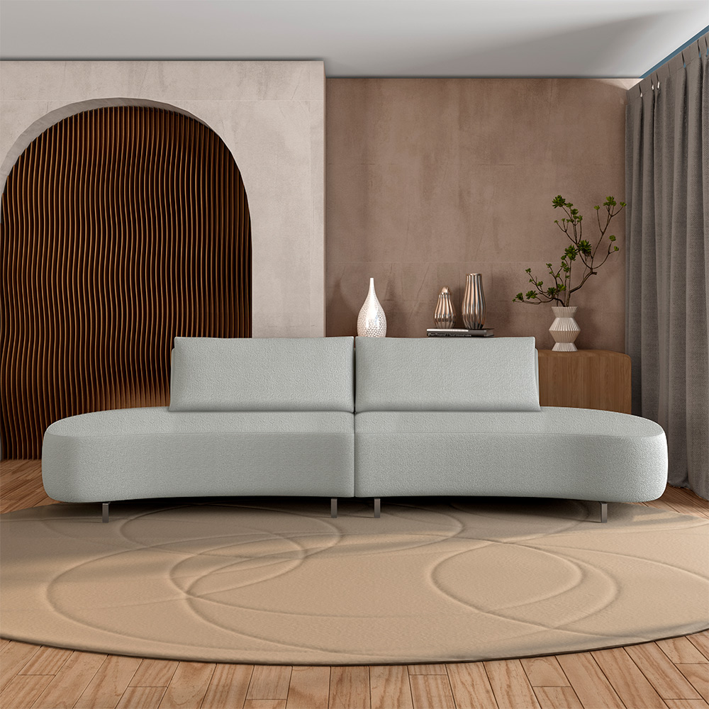 Sofá Bipartido Sala de Estar Jamaica 300cm Curvo Pés Alumínio Bouclê Cinza G52 - Gran Belo