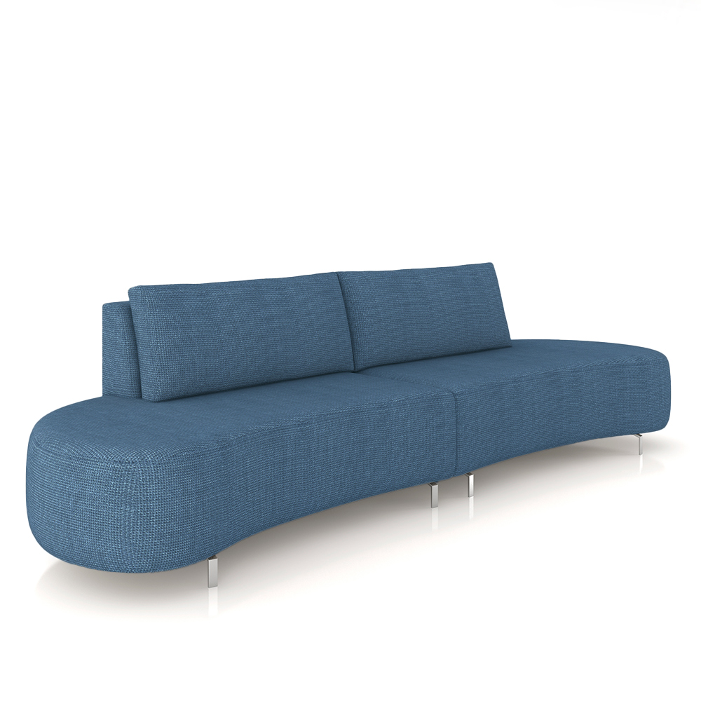 Sofá Bipartido Sala de Estar Jamaica 300cm Curvo Pés Alumínio Linho Azul G52 - Gran Belo