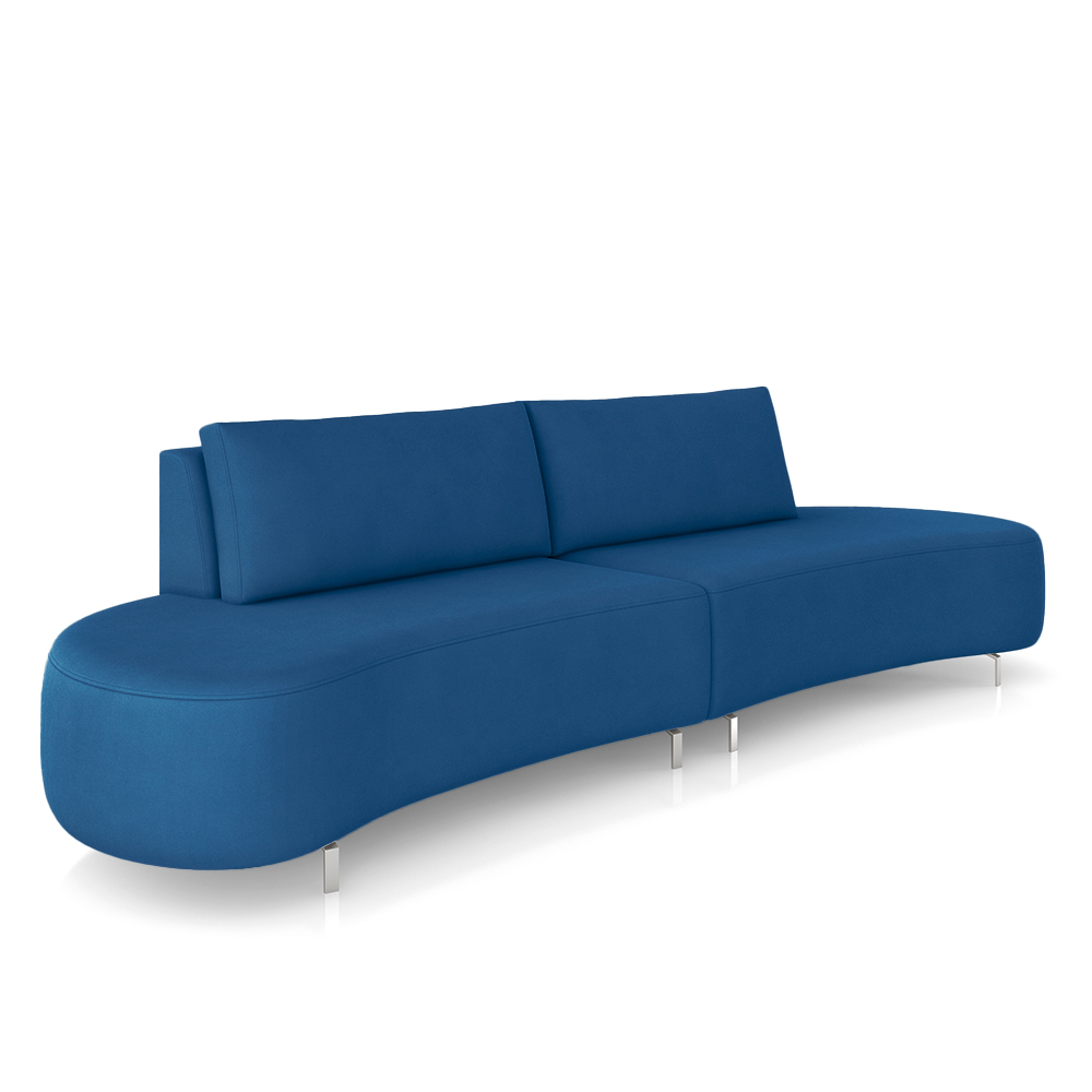 Sofá Bipartido Sala de Estar Jamaica 300cm Curvo Pés Alumínio Veludo Azul G52 - Gran Belo