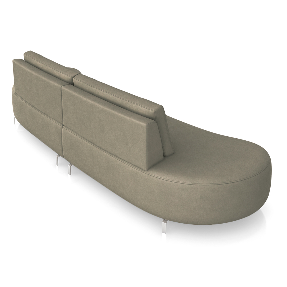 Sofá Bipartido Sala de Estar Jamaica 300cm Curvo Pés Alumínio Veludo Marrom G52 - Gran Belo