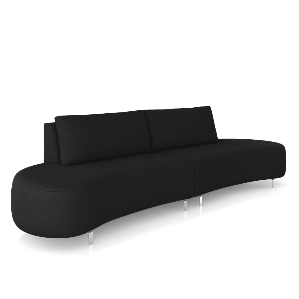 Sofá Bipartido Sala de Estar Jamaica 300cm Curvo Pés Alumínio Veludo Preto G52 - Gran Belo