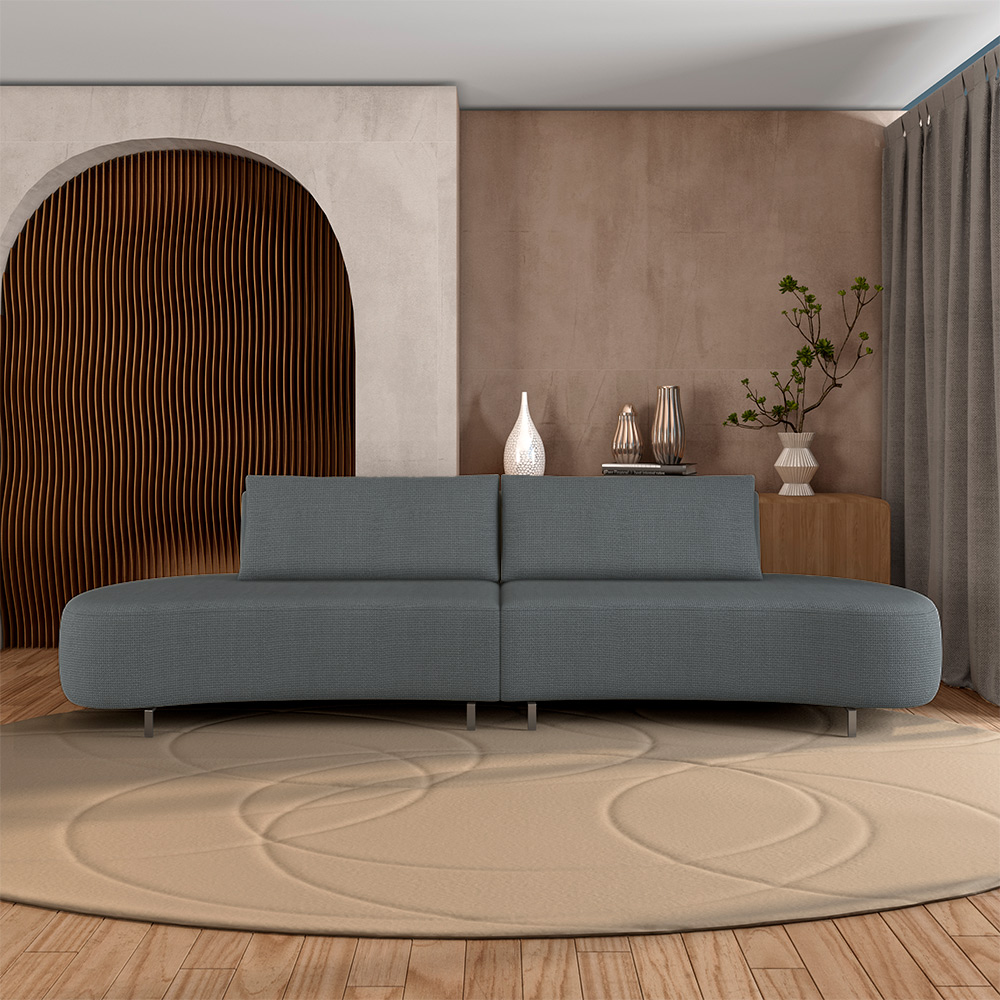 Sofá Bipartido Sala de Estar Jamaica 320cm Curvo Pés Alumínio Linho Grafite G52 - Gran Belo