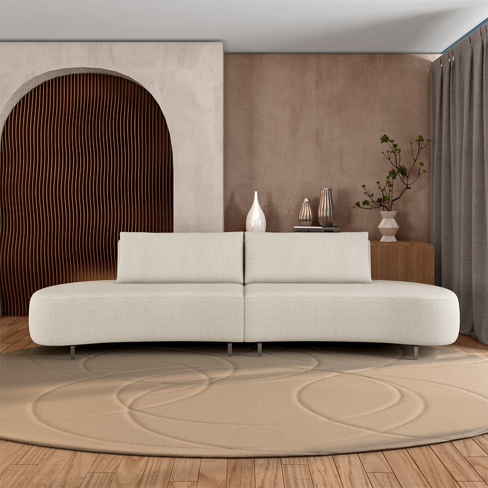 Sofá Bipartido Sala de Estar Jamaica 320cm Curvo Pés Alumínio Linho Off White G52 - Gran Belo