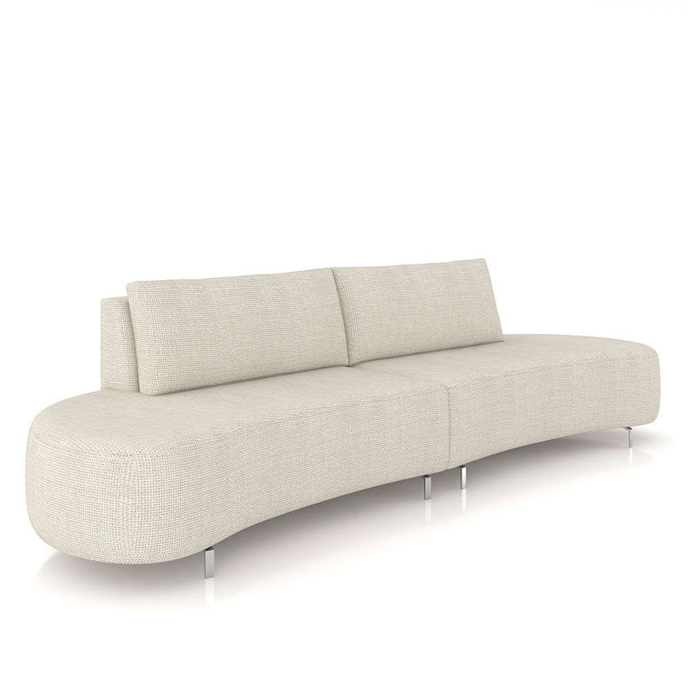 Sofá Bipartido Sala de Estar Jamaica 320cm Curvo Pés Alumínio Linho Off White G52 - Gran Belo