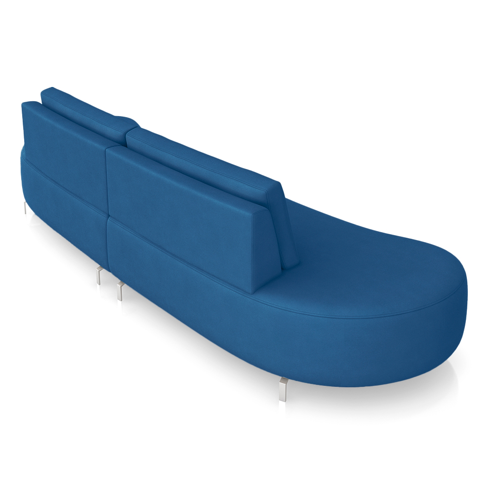 Sofá Bipartido Sala de Estar Jamaica 320cm Curvo Pés Alumínio Veludo Azul G52 - Gran Belo