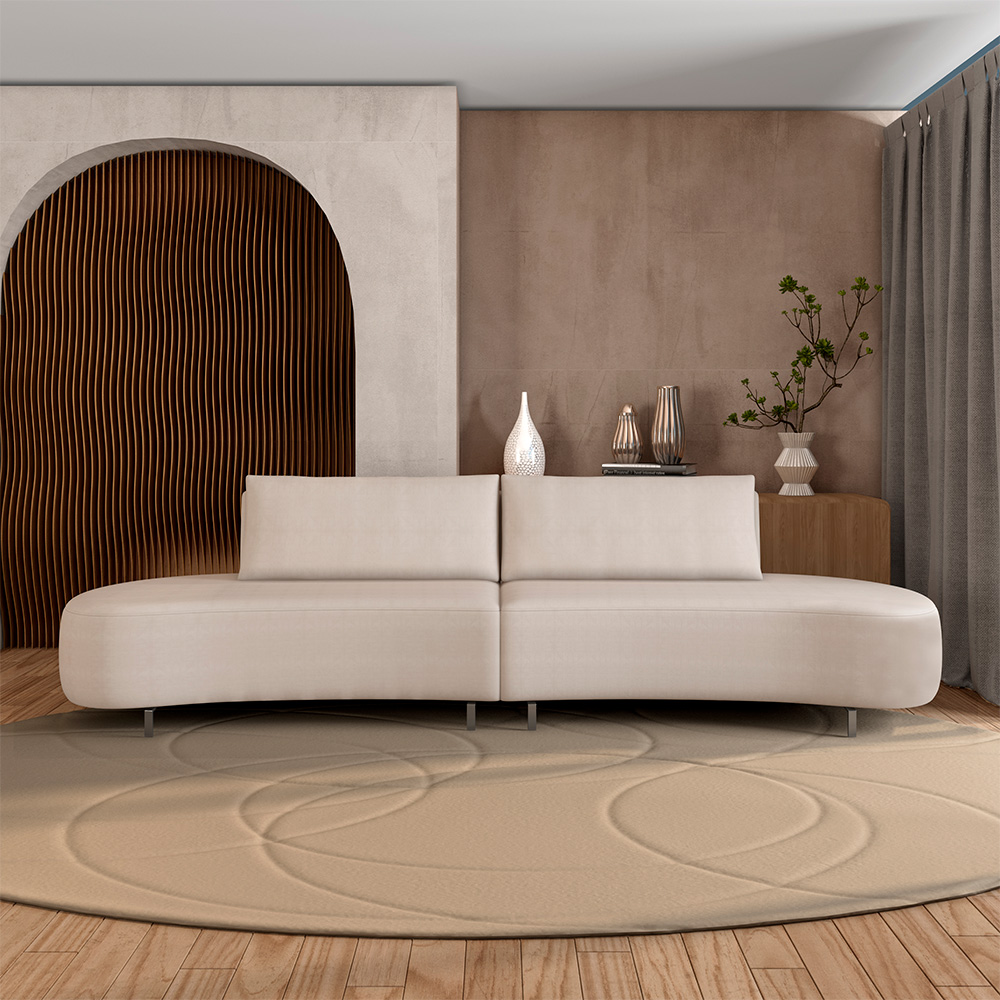 Sofá Bipartido Sala de Estar Jamaica 320cm Curvo Pés Alumínio Veludo Bege G52 - Gran Belo