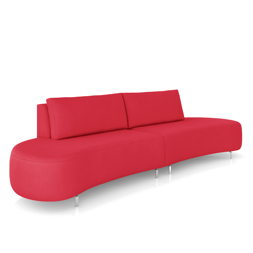 Sofá Bipartido Sala de Estar Jamaica 320cm Curvo Pés Alumínio Veludo Vermelho G52 - Gran Belo
